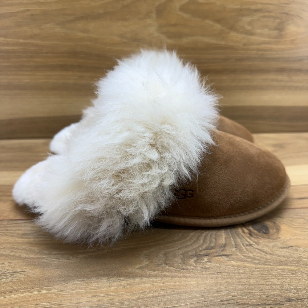 UGG Scuff Sis Slippers Womens 7 Chestnut Suede Fluff Fur Sherpa Cozy Cottagecore